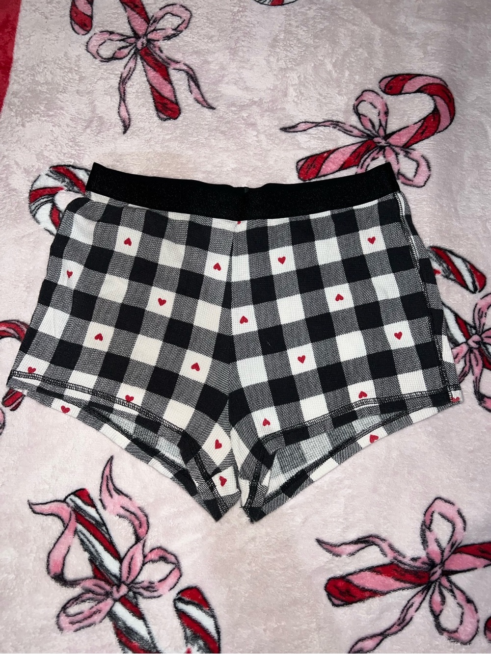Victoria's Secret Black & White Gingham Shorts with Red Heart Accents